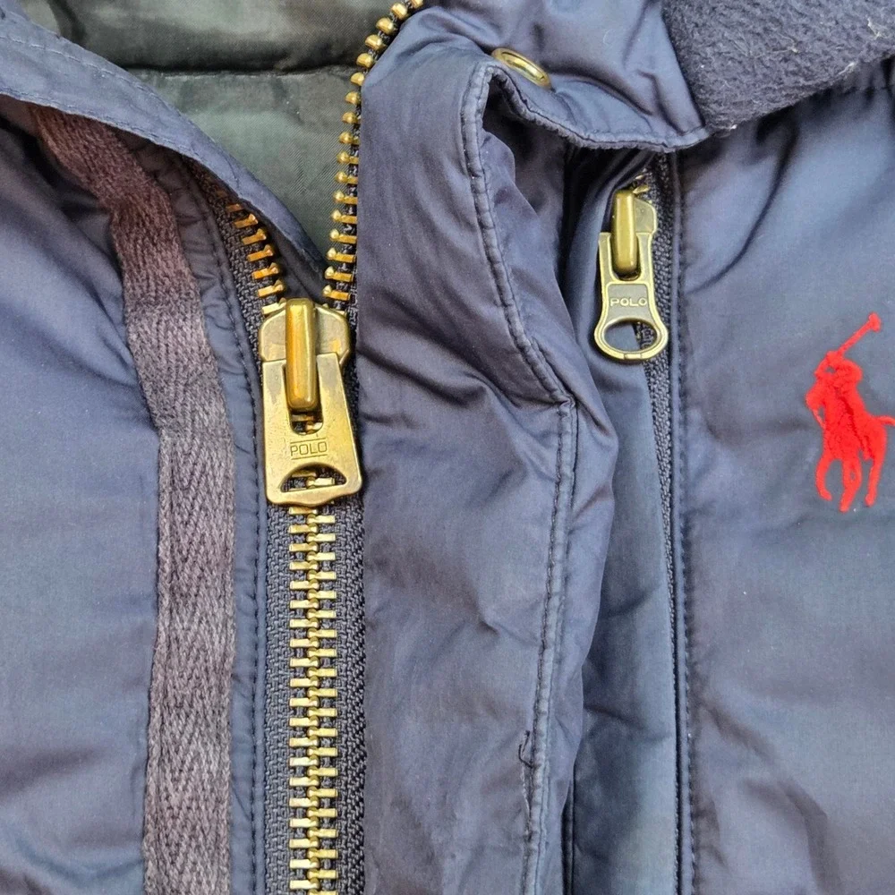Polo Ralph Lauren Puffer Jacket Boys L 16/18 Down Filled Fleece Collar Navy Blue